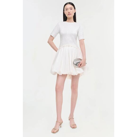 SIMKHAI Kenz Sequin-Embellished Stretch-knit Gathered Taffeta Mini Dress Small - Picture 1 of 14